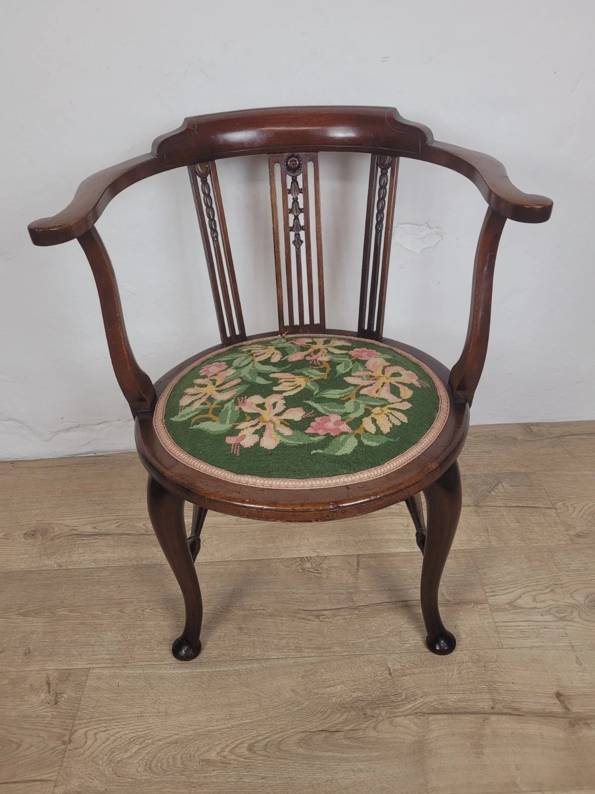 Vintage Tub Chair 1950's Mid Century English Floral Wool Seat Postage Available