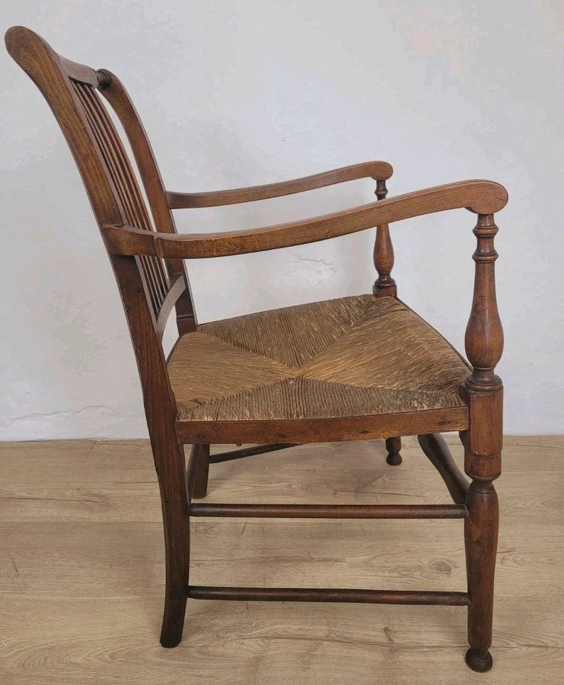 19th Century Armchair Ash & Elm Country Rush Seat Antique Postage Available