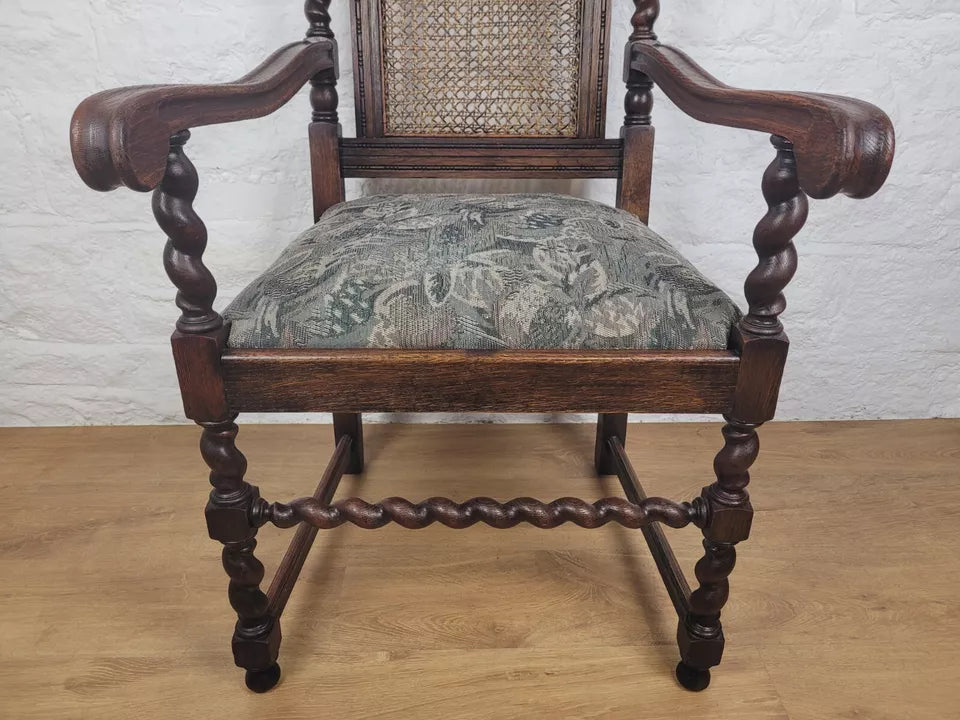 Victorian Barley Twist Armchair Carved Oak Antique Upholstered Postage Available