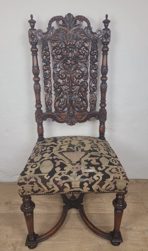 Walnut Hall Chair Carved High Back 17thC Style Vintage Delivery Available