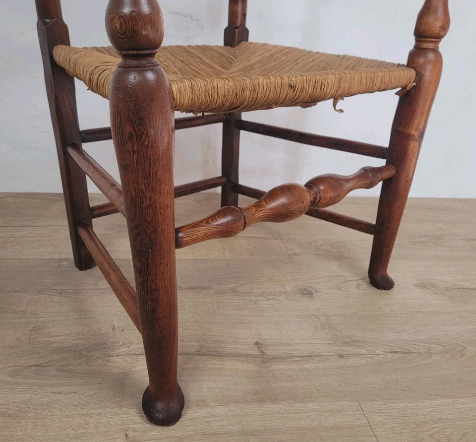 Ladderback Armchair Elm 19th Century Country Rush Seat Antique Postage Available