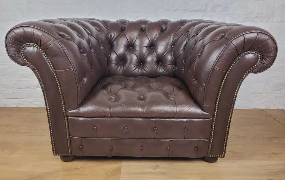 Chesterfield Club Armchair Button Back Brown Leather Delivery Available