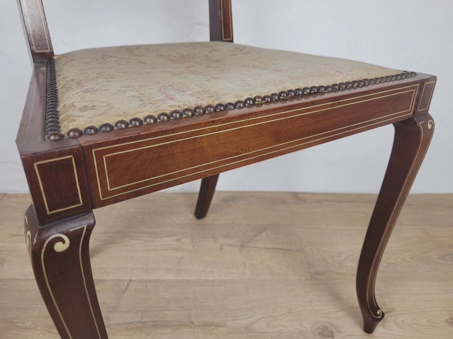 Edwardian Bedroom Chair Inlaid Floral Upholstery Cabriole Legs Postage Available