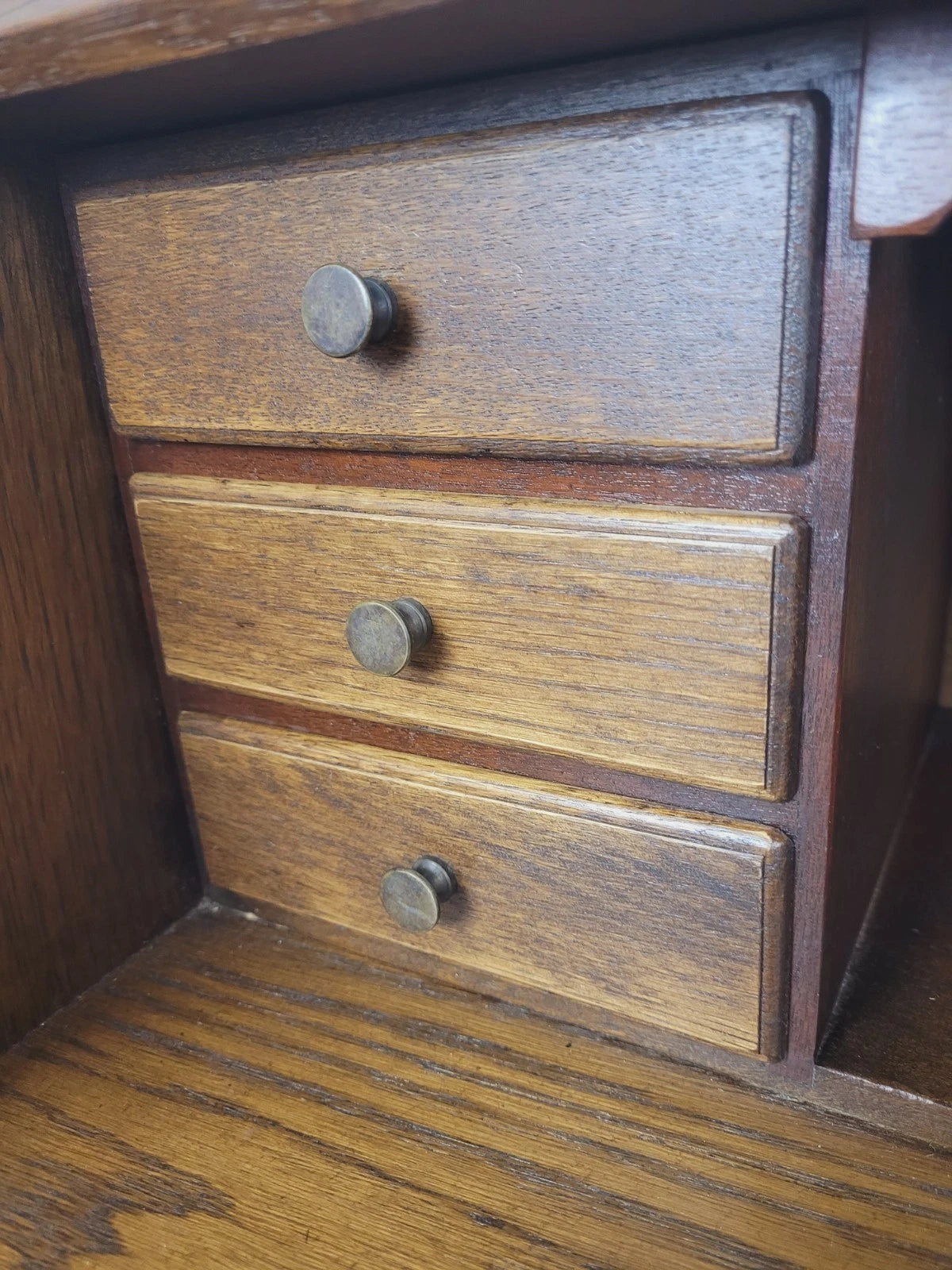 Oak Writing Bureau Desk Vintage Leather Mid Century Carved Delivery Available