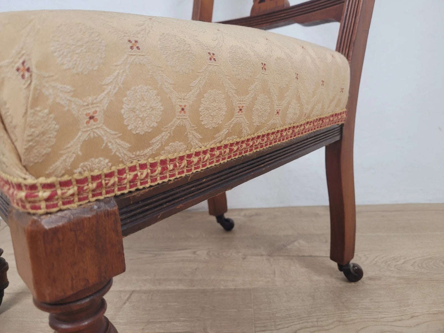 Edwardian Nursing Chair Carved Castors Upholstery Floral Postage Available