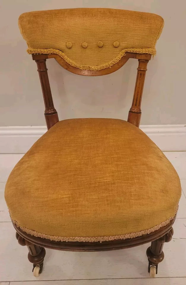 Victorian Nursing Chair Walnut Upholstered Castors 19thC Postage Available