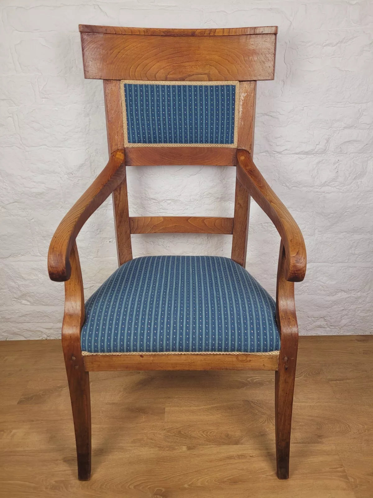 Vintage Fruitwood Armchair High Back Large Upholstered Blue Postage Available