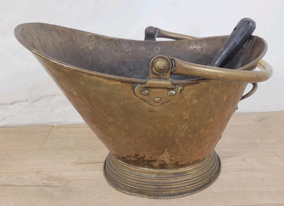 Victorian Brass Coal Scuttle Bucket Shovel 19thC Antique Postage Available