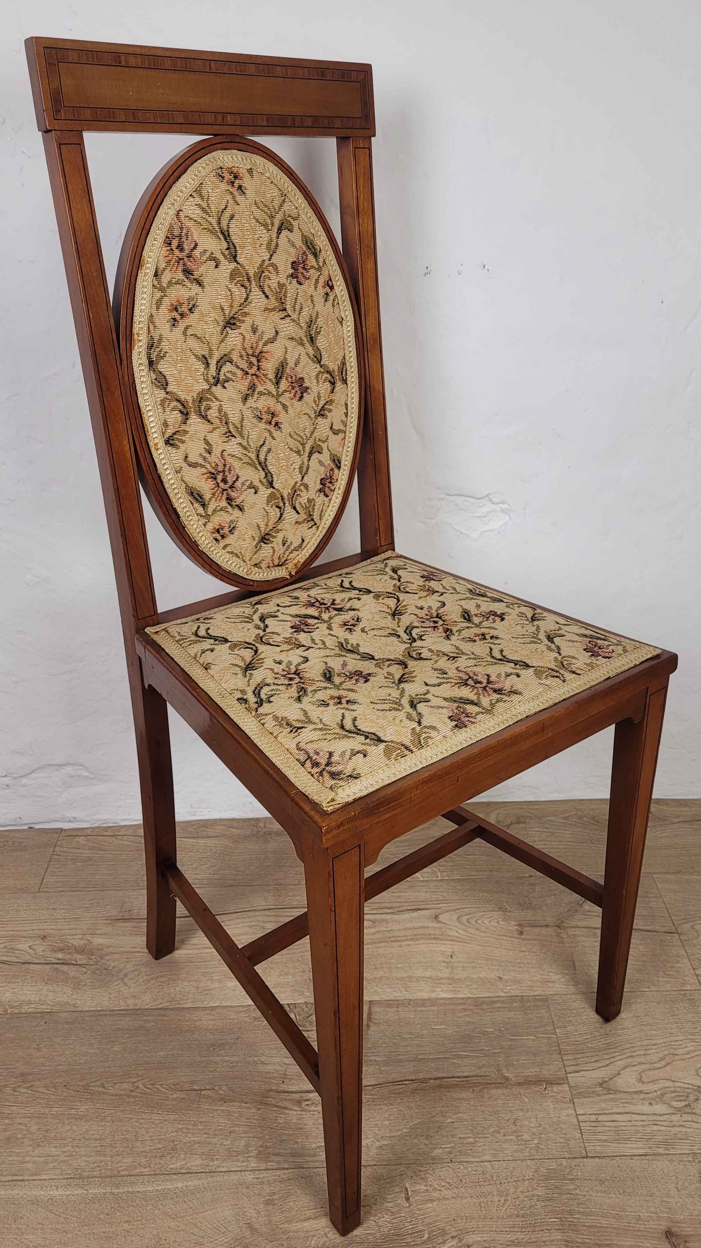 Edwardian Bedroom Chairs Oval Back Crossband Floral Upholstery Postage Available