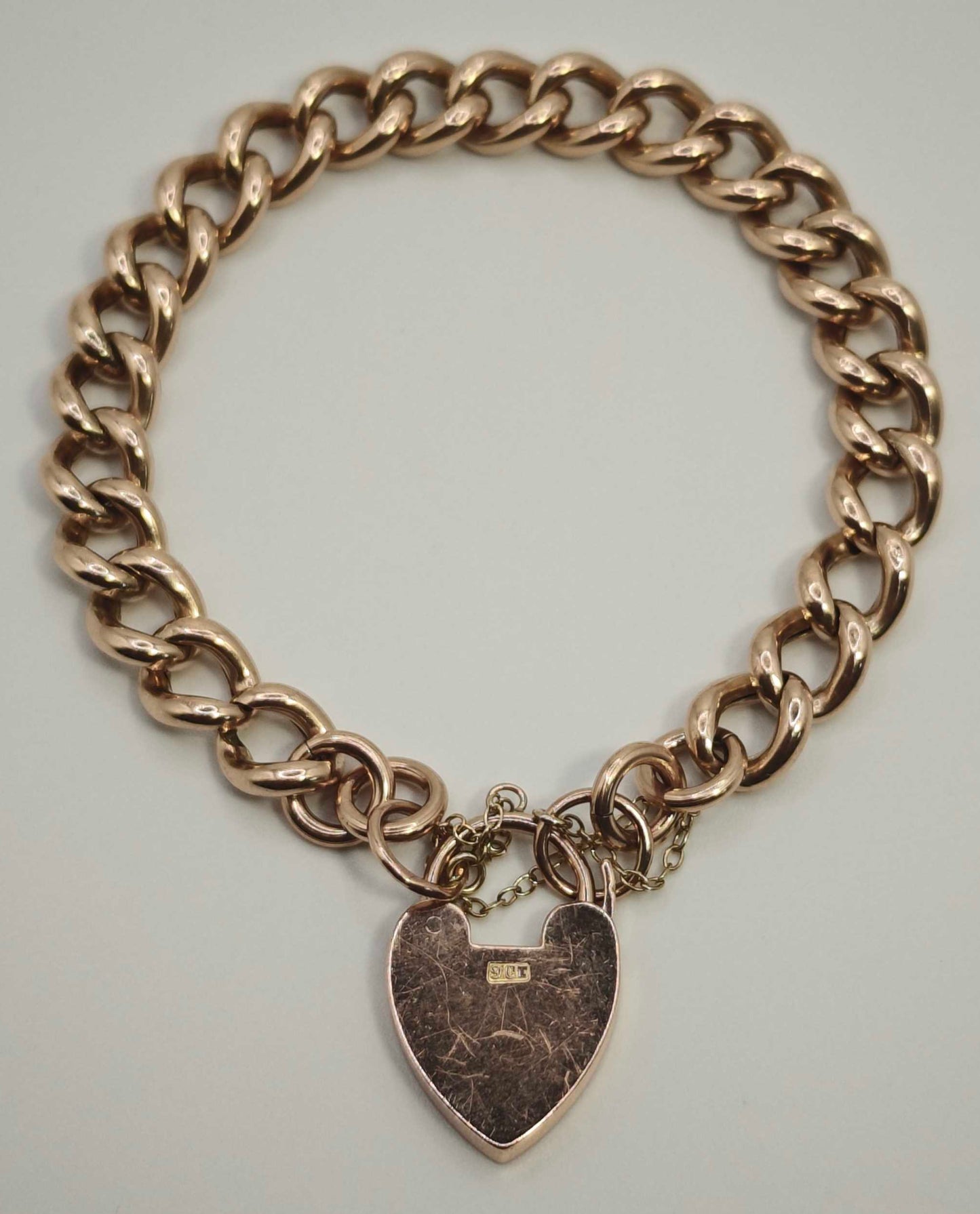 Vintage Heart Padlock Bracelet 9ct Rose Gold Curb Link Unisex Postage Available