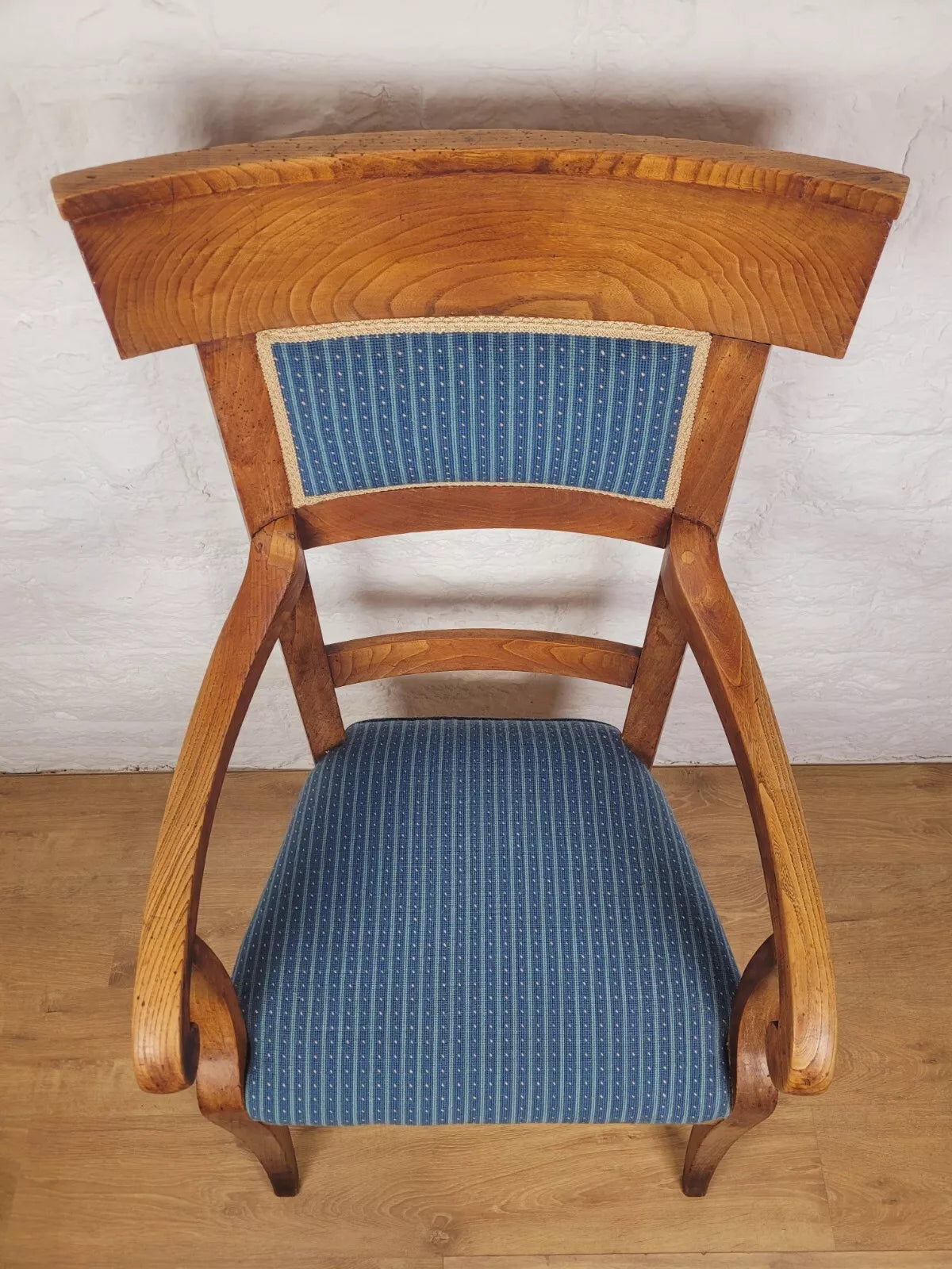 Vintage Fruitwood Armchair High Back Large Upholstered Blue Postage Available