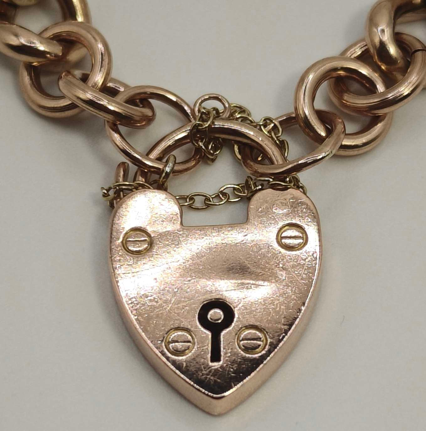Vintage Heart Padlock Bracelet 9ct Rose Gold Curb Link Unisex Postage Available