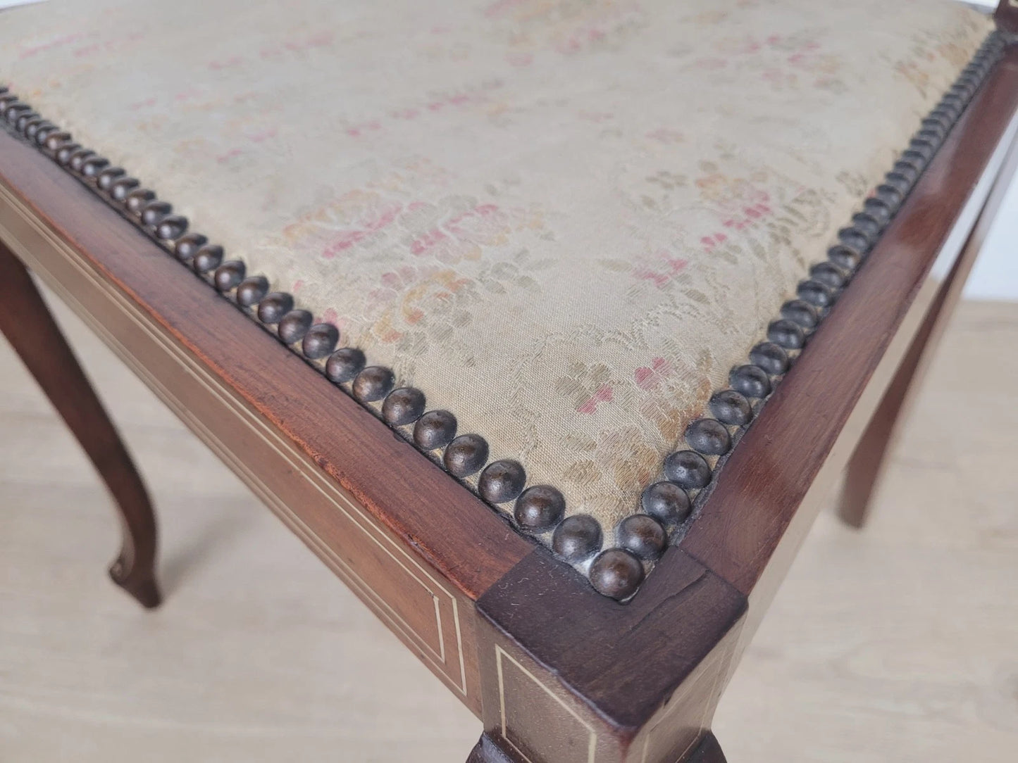 Edwardian Bedroom Chair Inlaid Floral Upholstery Cabriole Legs Postage Available