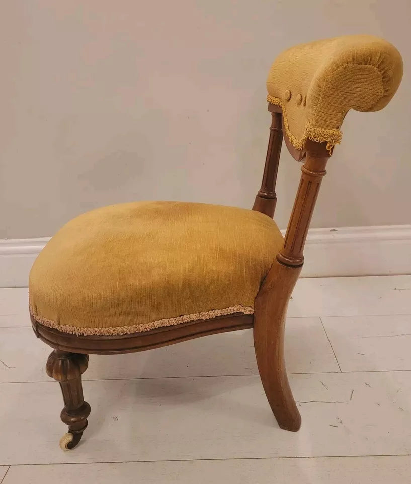 Victorian Nursing Chair Walnut Upholstered Castors 19thC Postage Available