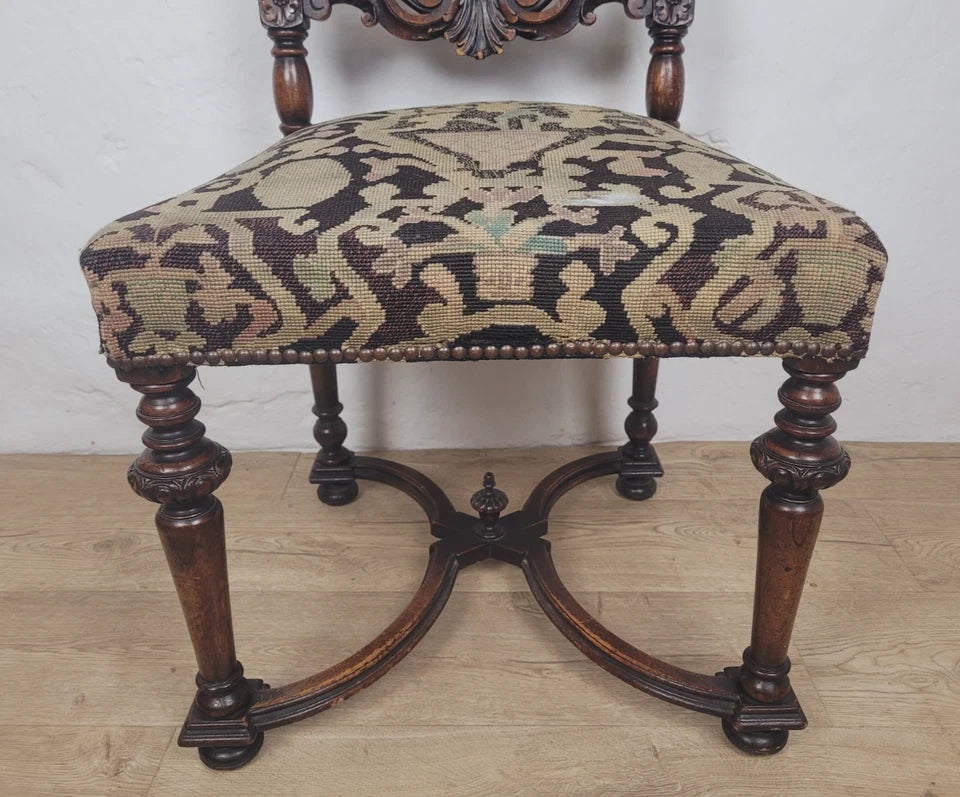 Walnut Hall Chair Carved High Back 17thC Style Vintage Delivery Available