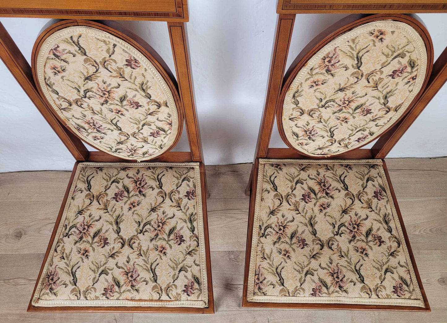 Edwardian Bedroom Chairs Oval Back Crossband Floral Upholstery Postage Available