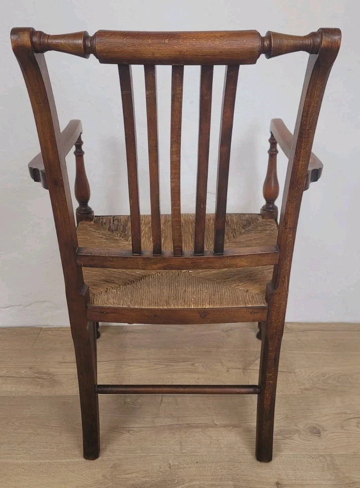 19th Century Armchair Ash & Elm Country Rush Seat Antique Postage Available