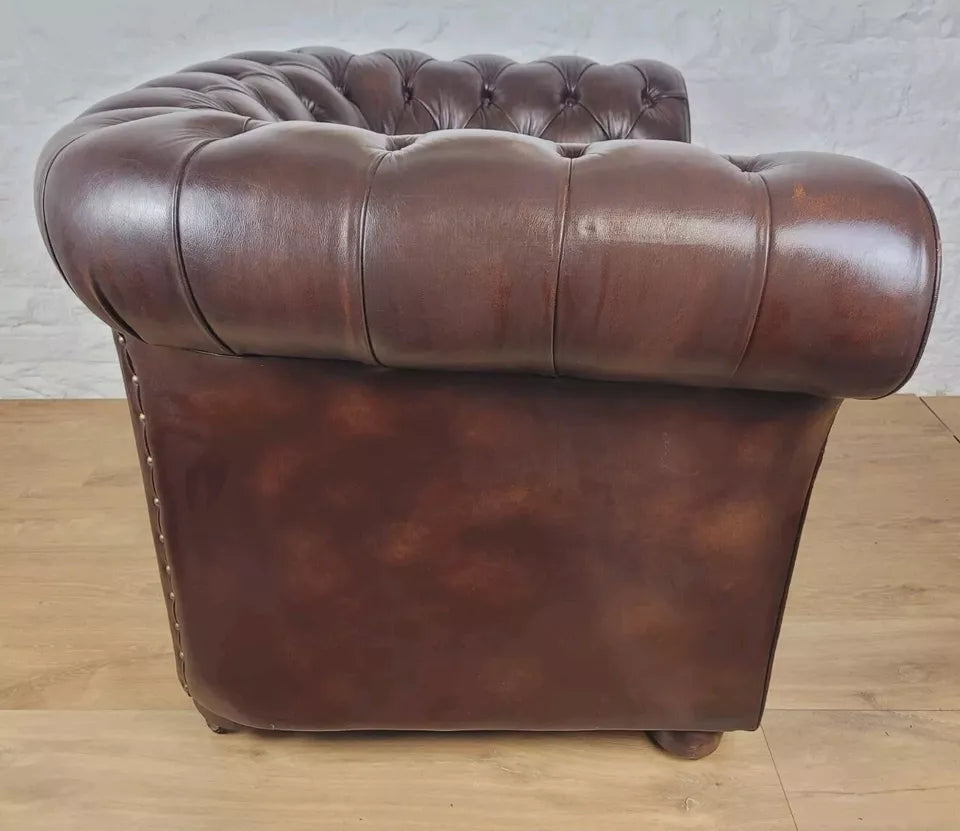Chesterfield Club Armchair Button Back Brown Leather Delivery Available