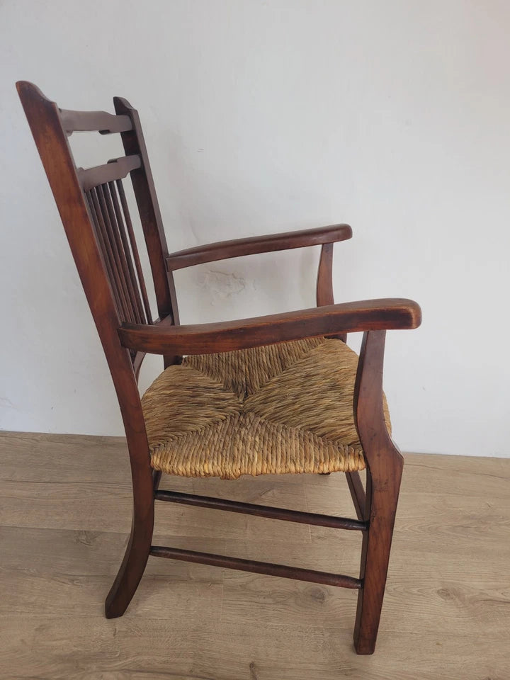 Country Armchair 19th-Century Rush Seat Bedroom Antique Postage Available