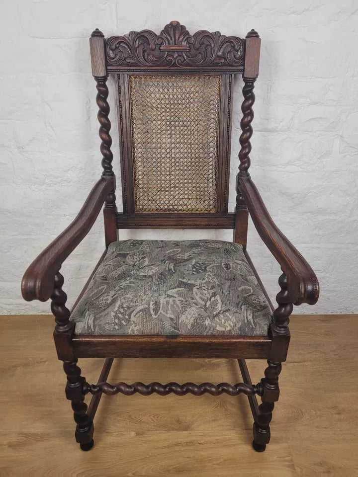 Victorian Barley Twist Armchair Carved Oak Antique Upholstered Postage Available