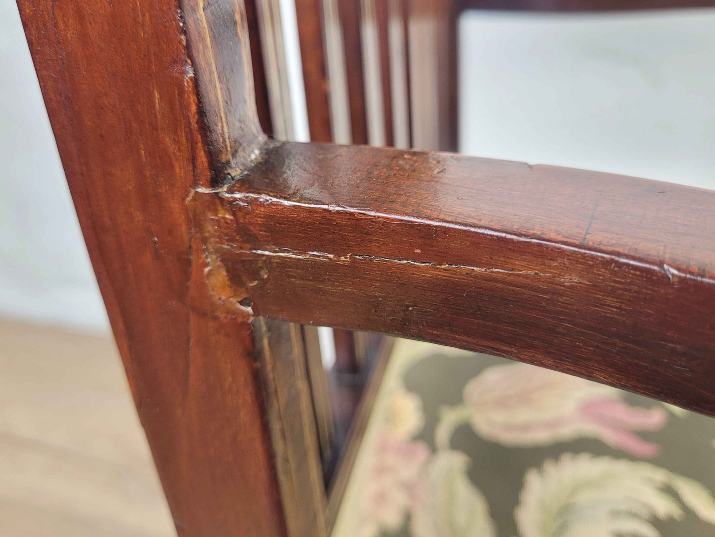 Edwardian Armchair Inlaid Floral Upholstery English 1900s Postage Available