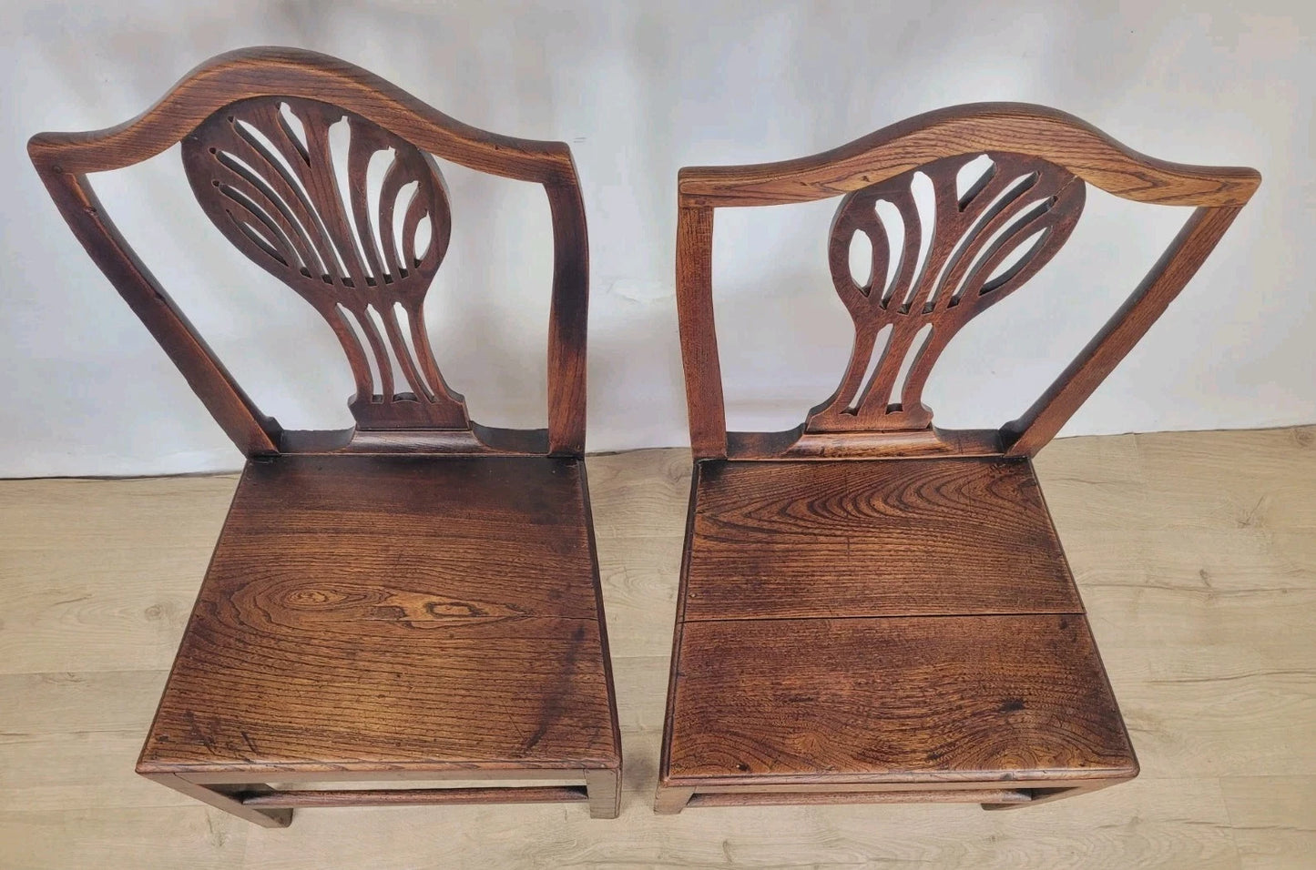 Country Kitchen Chairs Pair Pierced Back Elm 19thC Antique Postage Available