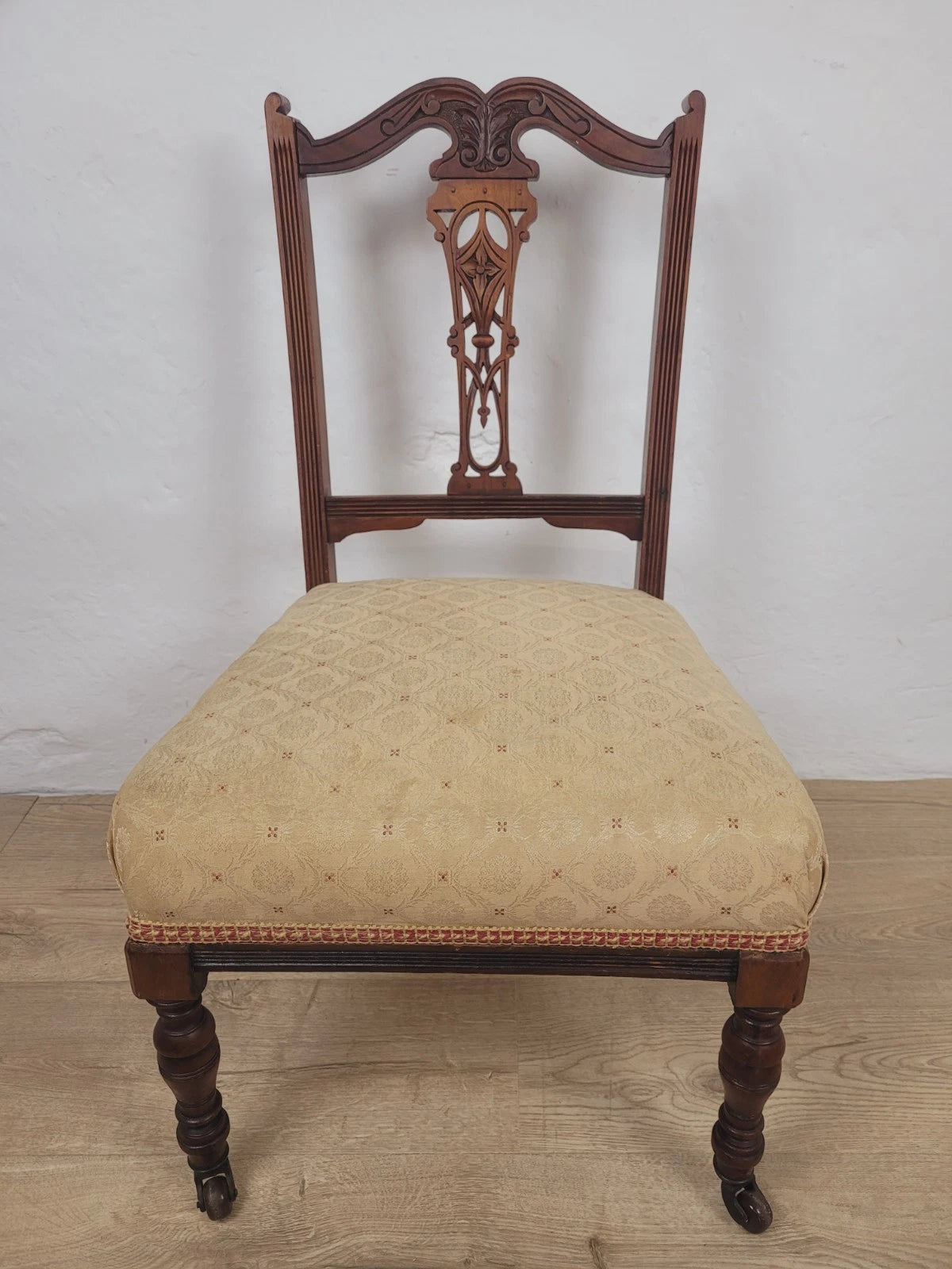 Edwardian Nursing Chair Carved Castors Upholstery Floral Postage Available