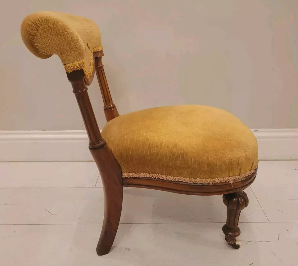 Victorian Nursing Chair Walnut Upholstered Castors 19thC Postage Available