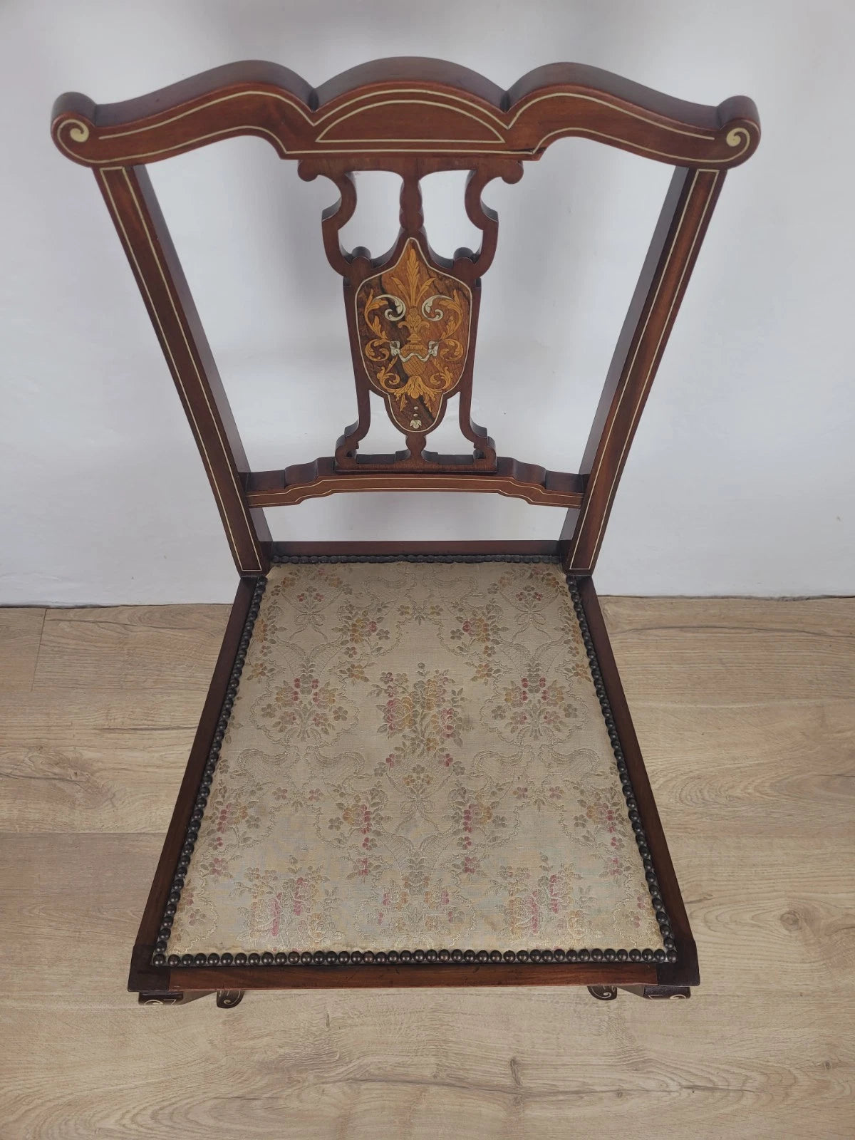 Edwardian Bedroom Chair Inlaid Floral Upholstery Cabriole Legs Postage Available