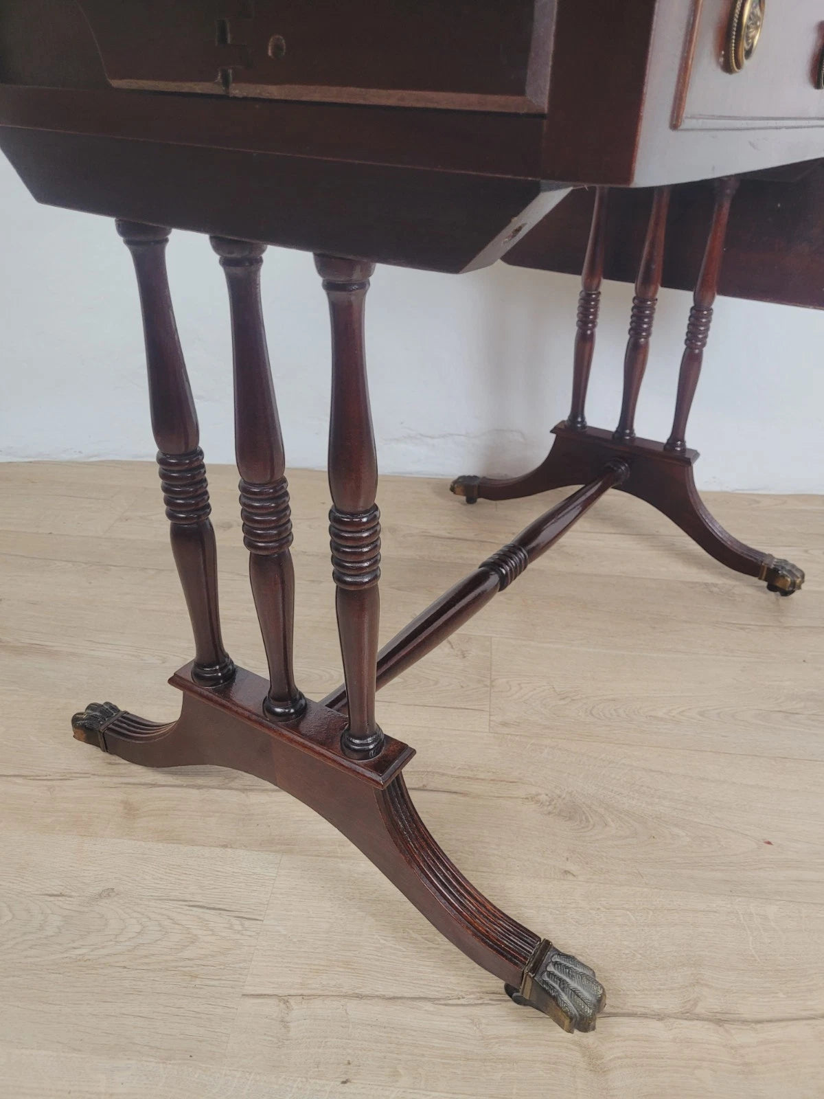 Drop Leaf Side Table Drawers Mahogany Castors Vintage 1940s Delivery Available