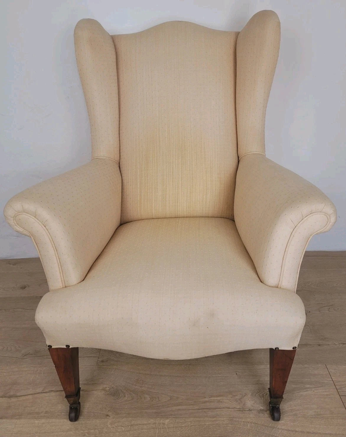 Winged Armchair George III Style Apricot Upholstery Castors Delivery Available