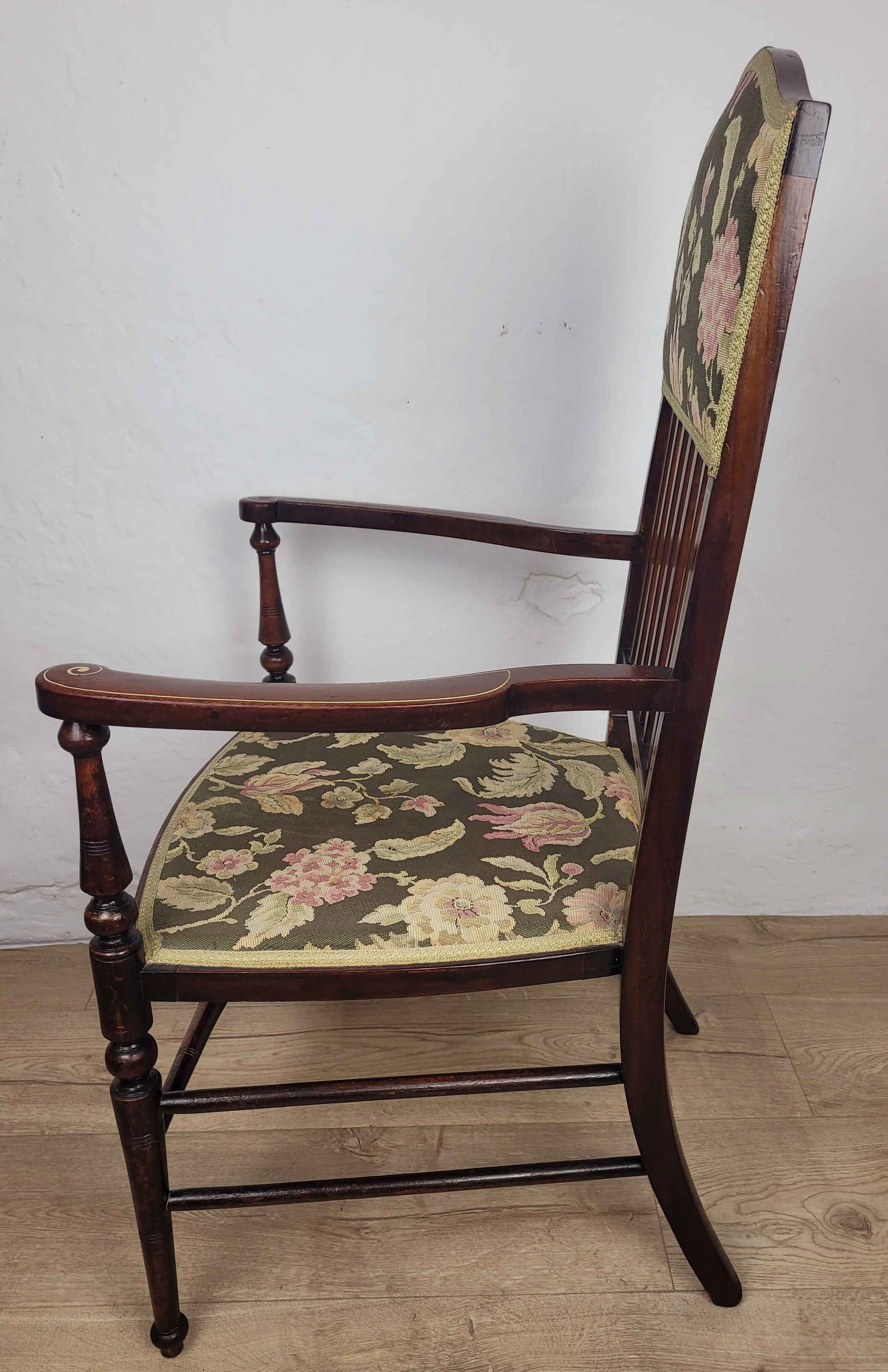 Edwardian Armchair Inlaid Floral Upholstery English 1900s Postage Available