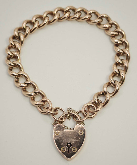 Vintage Heart Padlock Bracelet 9ct Rose Gold Curb Link Unisex Postage Available