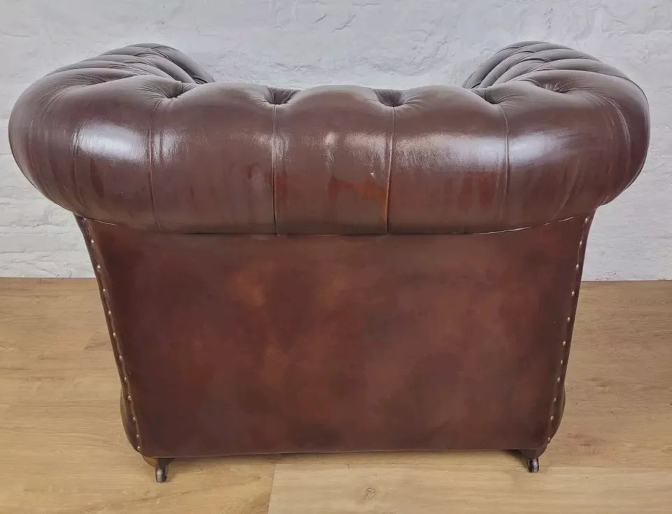 Chesterfield Club Armchair Button Back Brown Leather Delivery Available