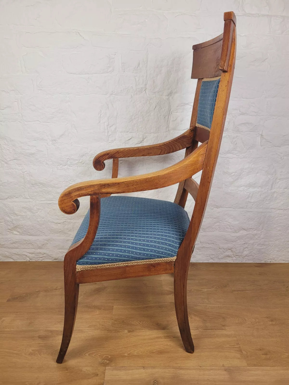 Vintage Fruitwood Armchair High Back Large Upholstered Blue Postage Available