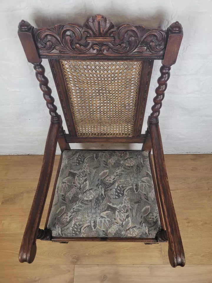 Victorian Barley Twist Armchair Carved Oak Antique Upholstered Postage Available