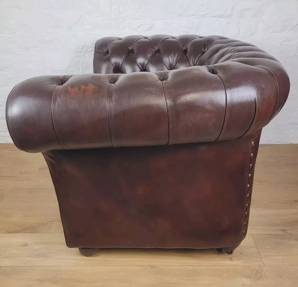 Chesterfield Club Armchair Button Back Brown Leather Delivery Available