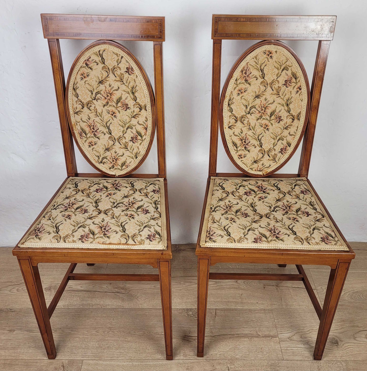 Edwardian Bedroom Chairs Oval Back Crossband Floral Upholstery Postage Available