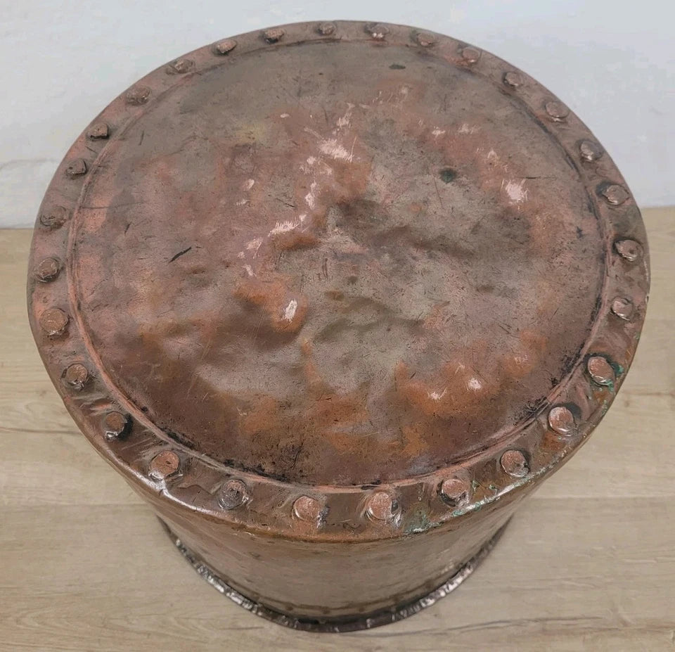 Victorian Coal Bucket Bin Large Copper Handle Rivets Antique Postage Available