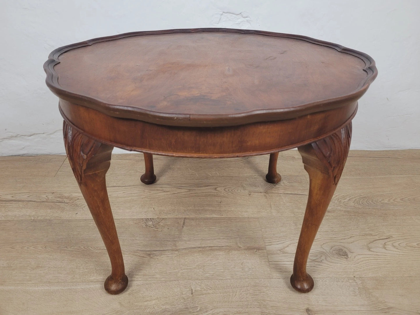 Walnut Coffee Side Table Circular Scalloped Cabriole Carved Postage Available