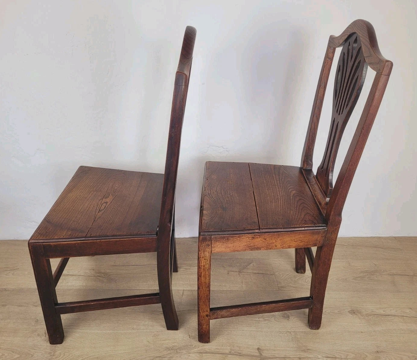 Country Kitchen Chairs Pair Pierced Back Elm 19thC Antique Postage Available