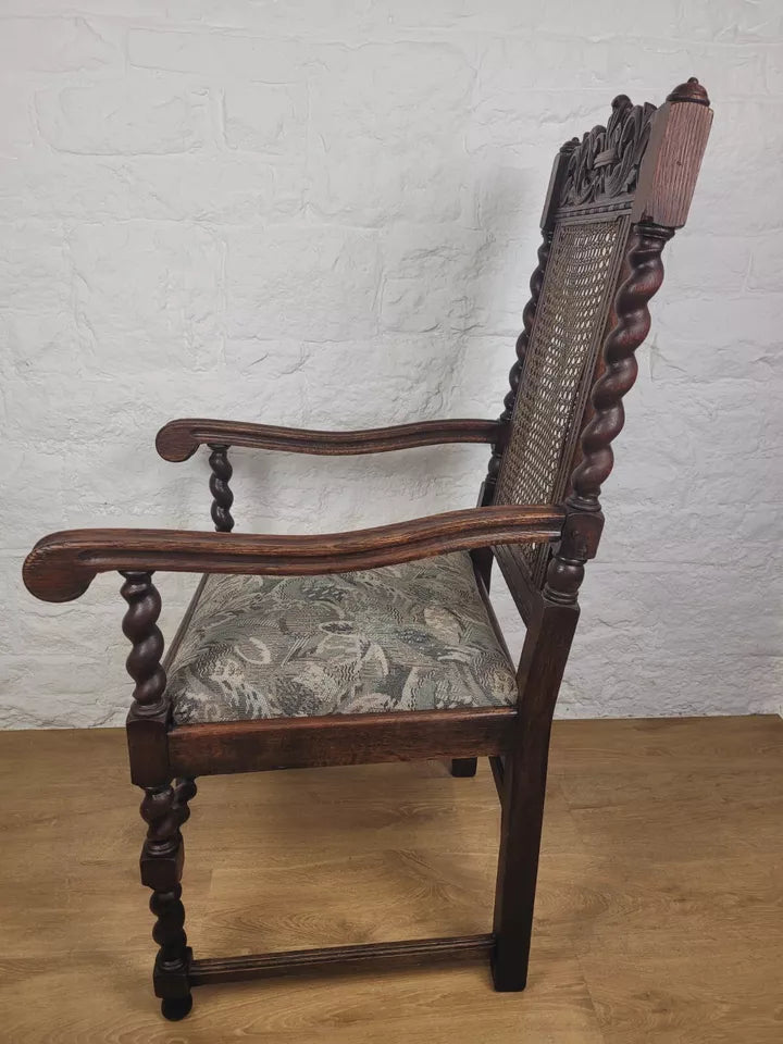 Victorian Barley Twist Armchair Carved Oak Antique Upholstered Postage Available
