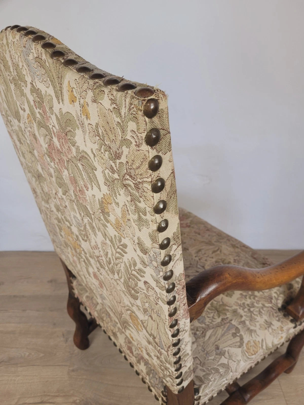 French Walnut Open Armchair 19th Century Upholstered Antique Delivery Available