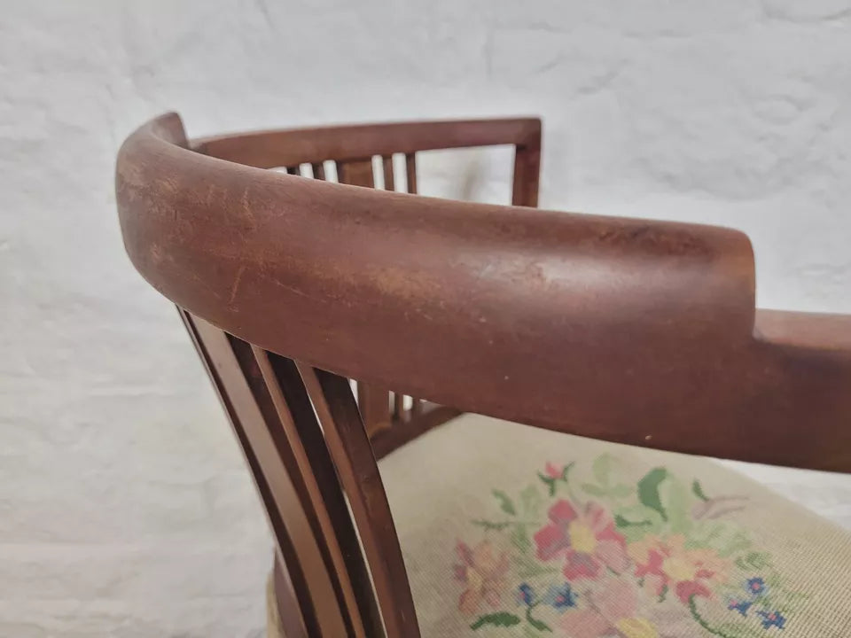 Edwardian Hoop Tub Armchair English Inlaid Floral Upholstered Postage Available