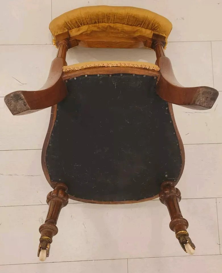 Victorian Nursing Chair Walnut Upholstered Castors 19thC Postage Available