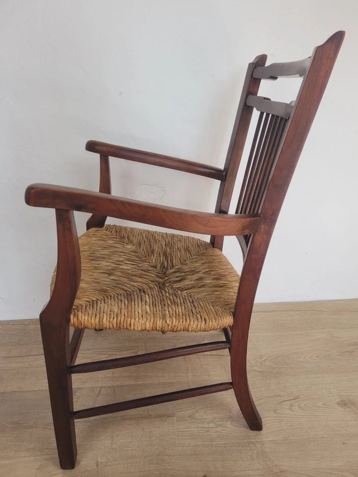 Country Armchair 19th-Century Rush Seat Bedroom Antique Postage Available