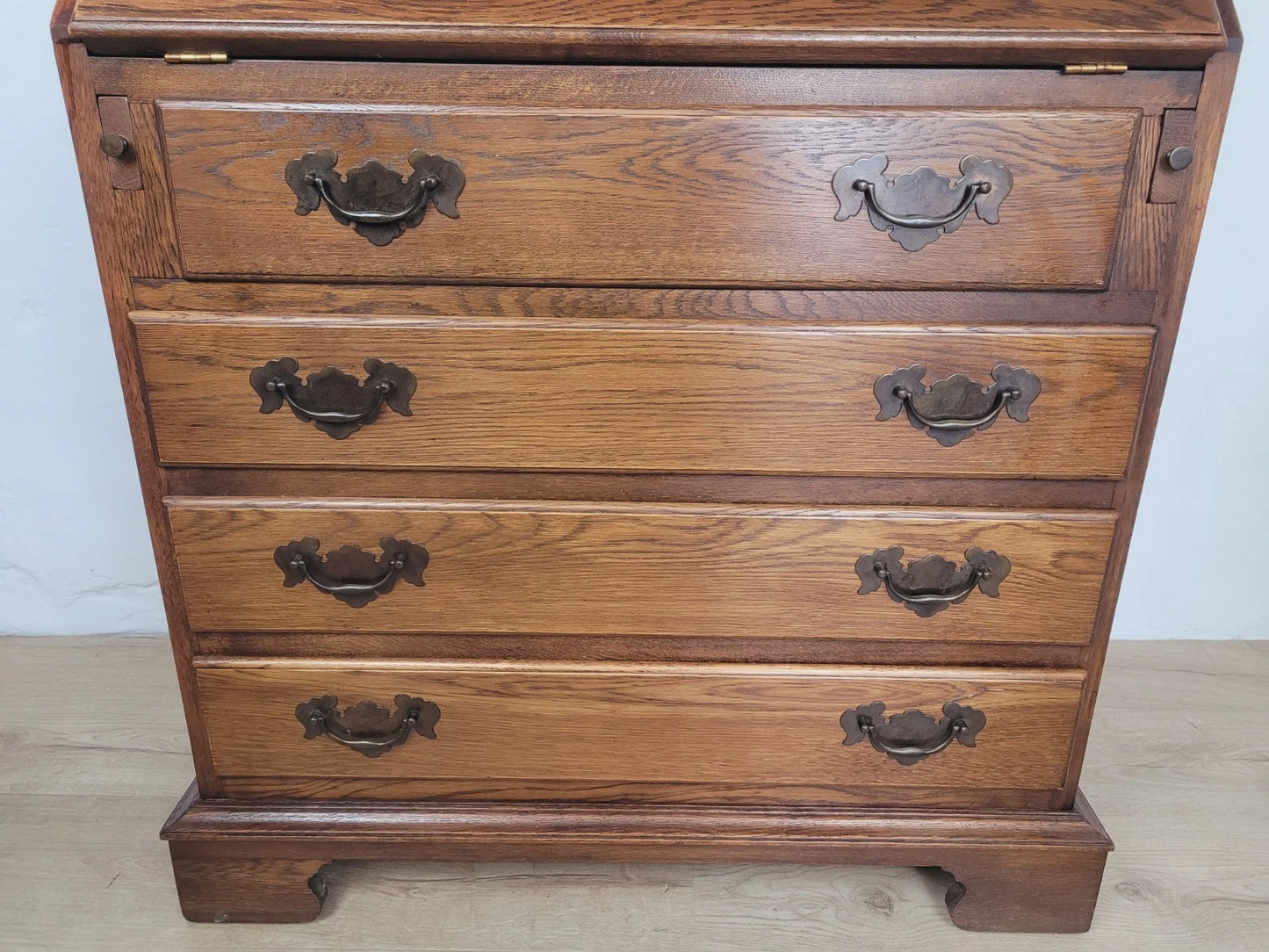 Oak Writing Bureau Desk Vintage Leather Mid Century Carved Delivery Available