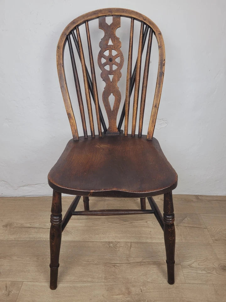 Kitchen Windsor Chair Victorian Country Wheel Back Elm Antique Postage Available