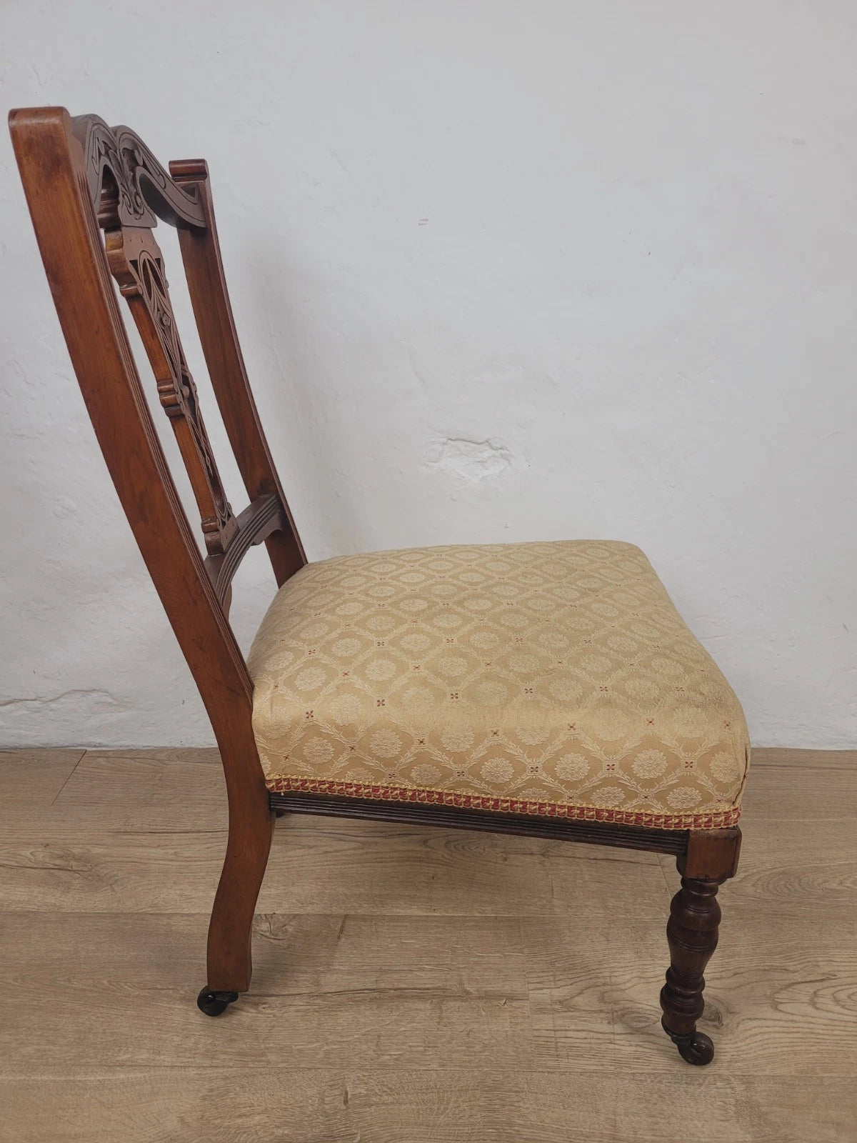 Edwardian Nursing Chair Carved Castors Upholstery Floral Postage Available