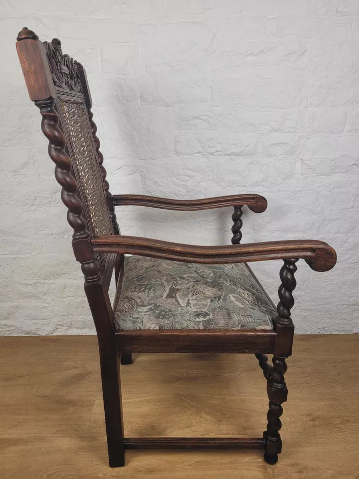 Victorian Barley Twist Armchair Carved Oak Antique Upholstered Postage Available